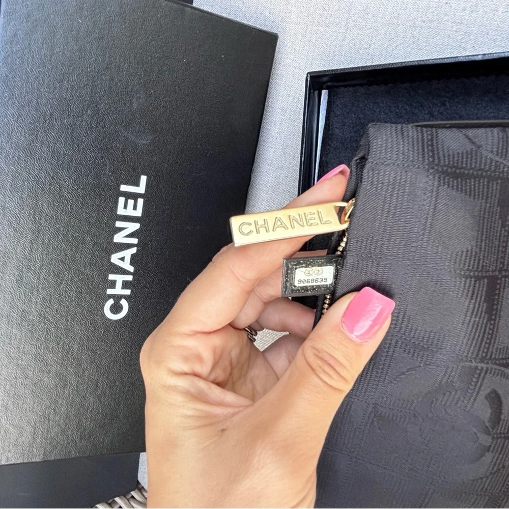 Authentic CHANEL BLACK nylon sport line clutch pouch NEW